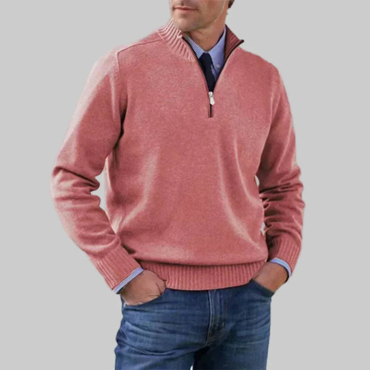Men's Half-Zip Sweater with Ribbed Collar for Layering