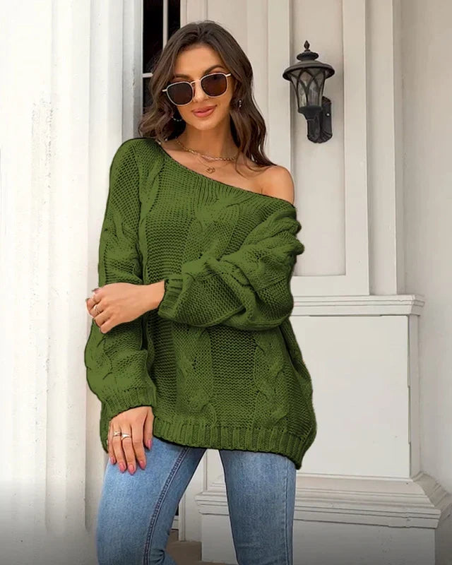 Halvdra Women's Knit Sweater Cable Pattern Oversized, view 3 - Elena Harper