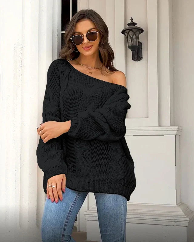 Halvdra Women's Knit Sweater Cable Pattern Oversized, view 6 - Elena Harper