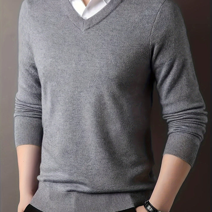 Halvord Men's V-Neck Sweater Black, view 5 - Elena Harper