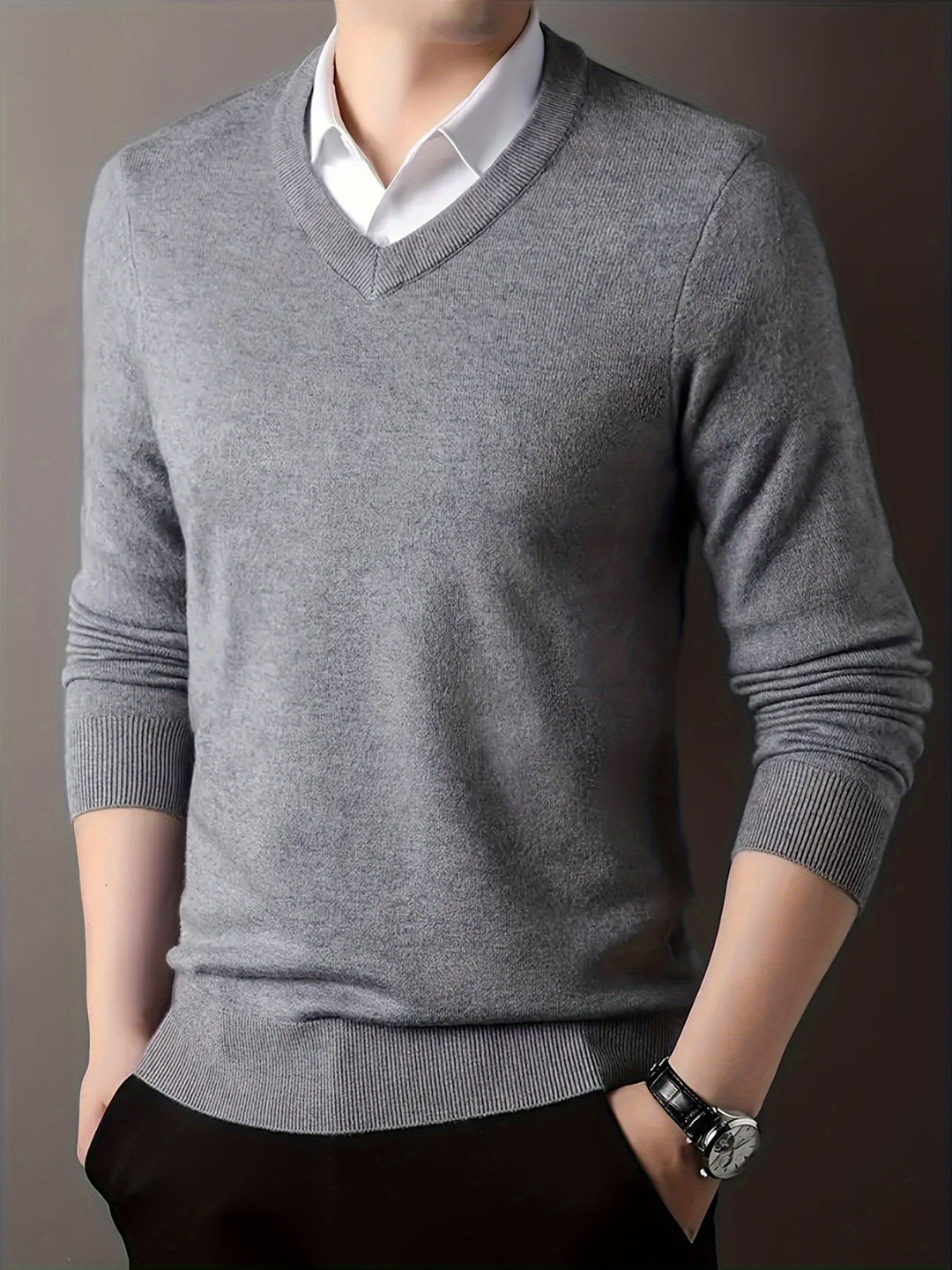 Halvord Men's V-Neck Sweater Black, view 6 - Elena Harper