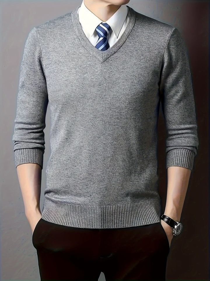 Halvord Men's V-Neck Sweater Black, view 7 - Elena Harper