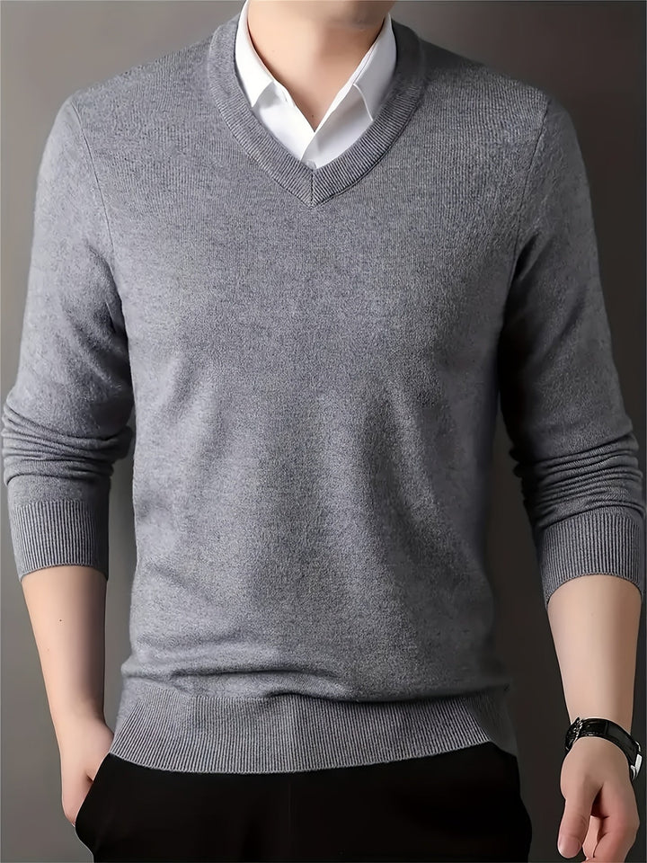 Halvord Men's V-Neck Sweater Black, view 8 - Elena Harper