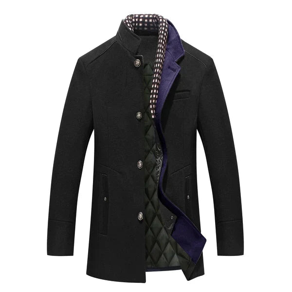 Men's Wool Blend Coat – Thick Winter Overcoat with Double Collar