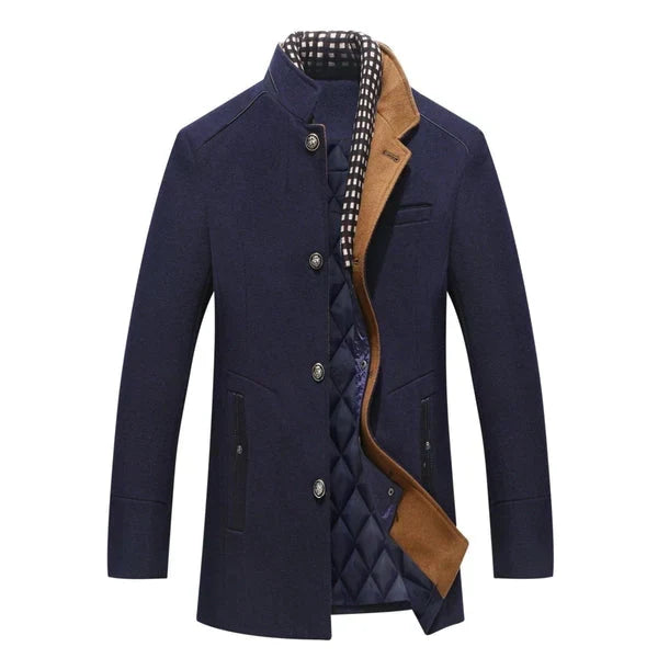 Men's Wool Blend Coat – Thick Winter Overcoat with Double Collar