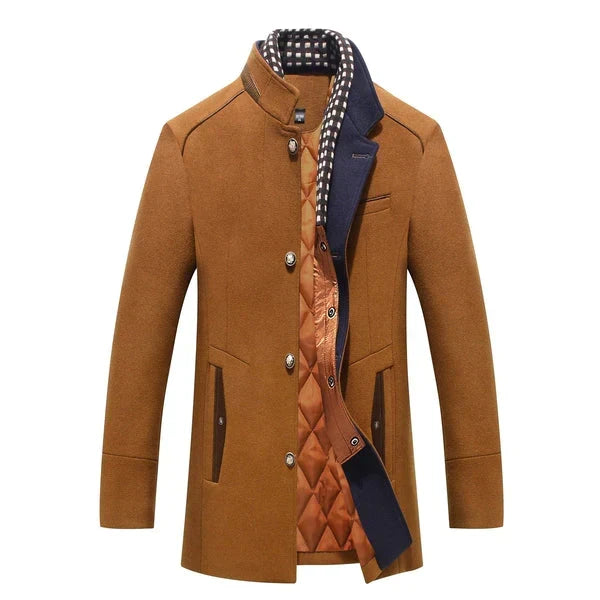 Men's Wool Blend Coat – Thick Winter Overcoat with Double Collar