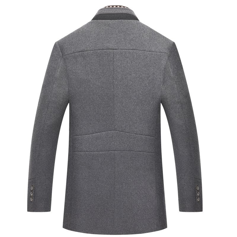 Men's Wool Blend Coat – Thick Winter Overcoat with Double Collar