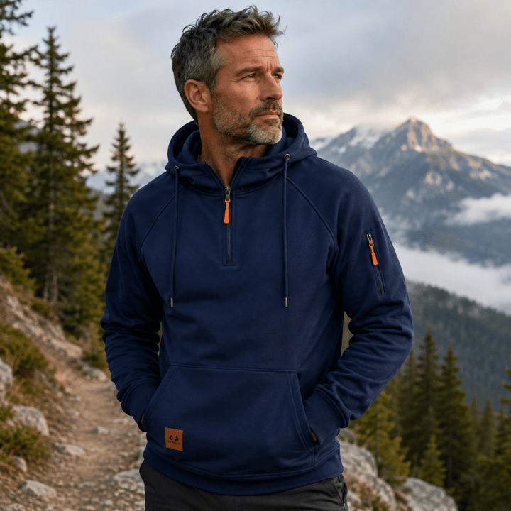 LAURENT MONACO | HOODED SWEATSHIRT WITH HALF ZIPPER FOR MEN