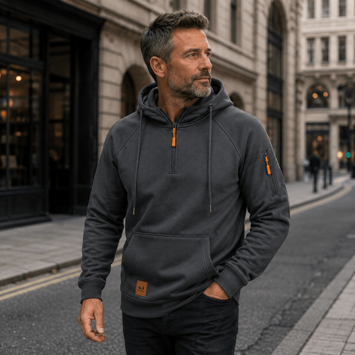 LAURENT MONACO | HOODED SWEATSHIRT WITH HALF ZIPPER FOR MEN