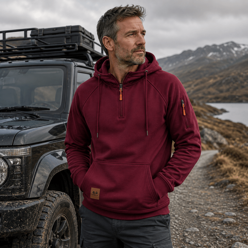 LAURENT MONACO | HOODED SWEATSHIRT WITH HALF ZIPPER FOR MEN