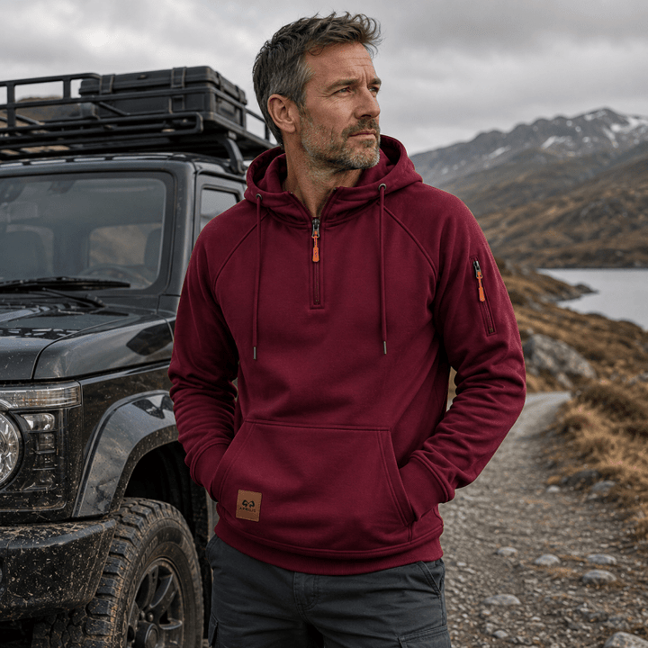 LAURENT MONACO | HOODED SWEATSHIRT WITH HALF ZIPPER FOR MEN