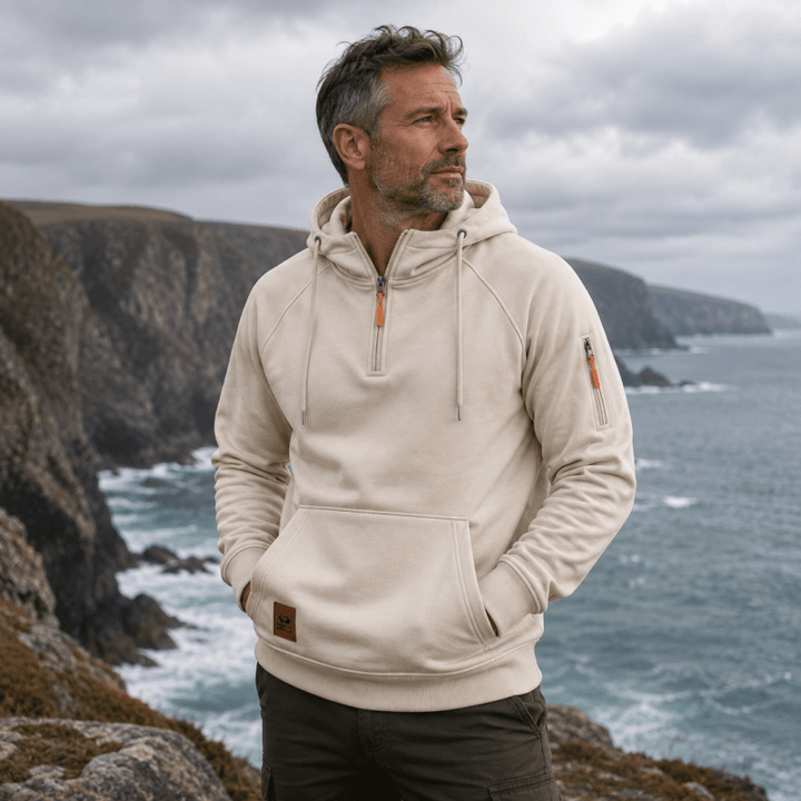 LAURENT MONACO | HOODED SWEATSHIRT WITH HALF ZIPPER FOR MEN
