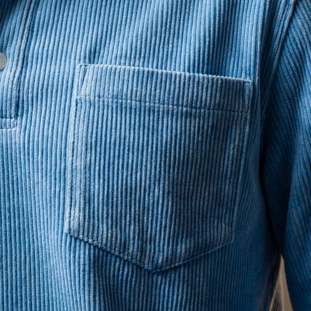 Men's Breathable Corduroy Polo with Long Sleeves and Chest Pocket