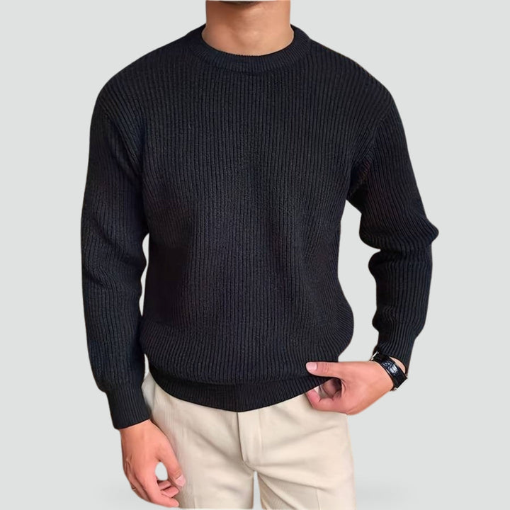 Men's Casual Ribbed Sweater with Round Neck and Loose Fit