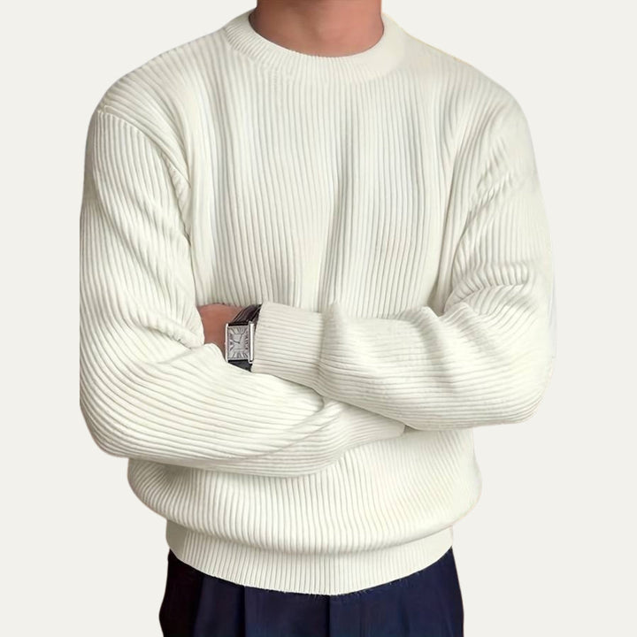 Men's Casual Ribbed Sweater with Round Neck and Loose Fit