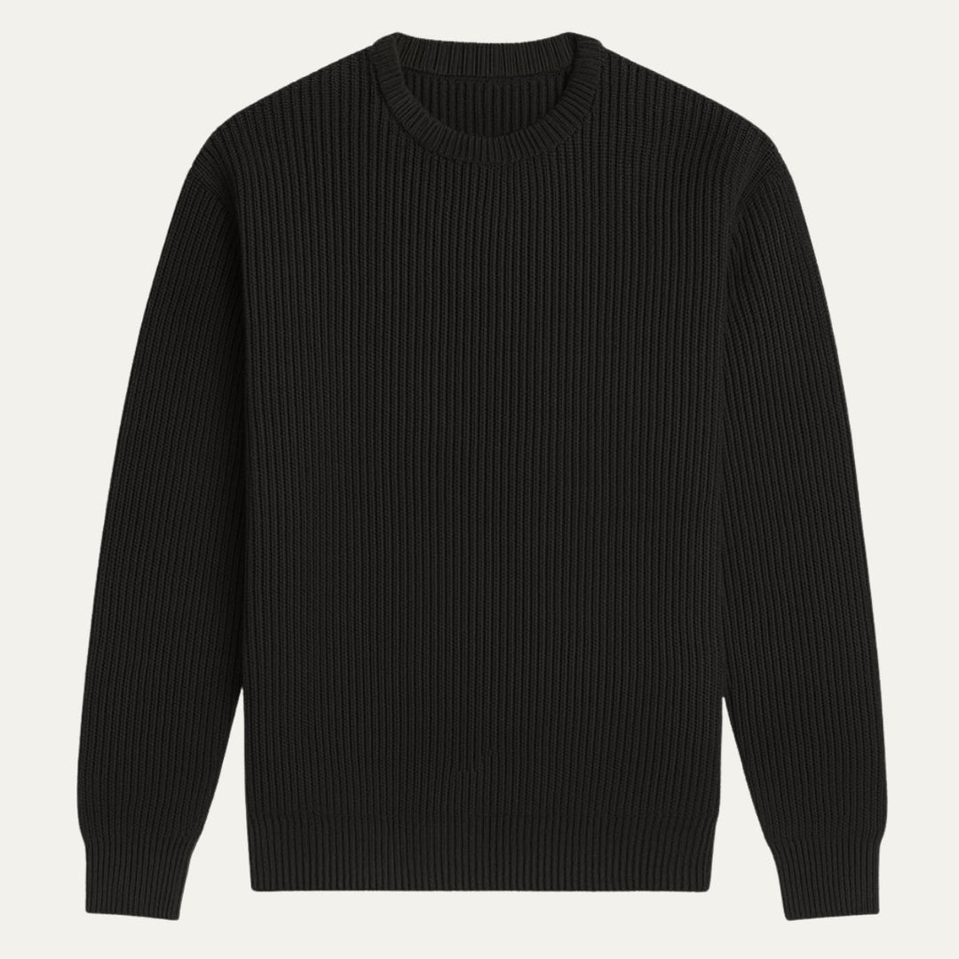 Men's Casual Ribbed Sweater with Round Neck and Loose Fit