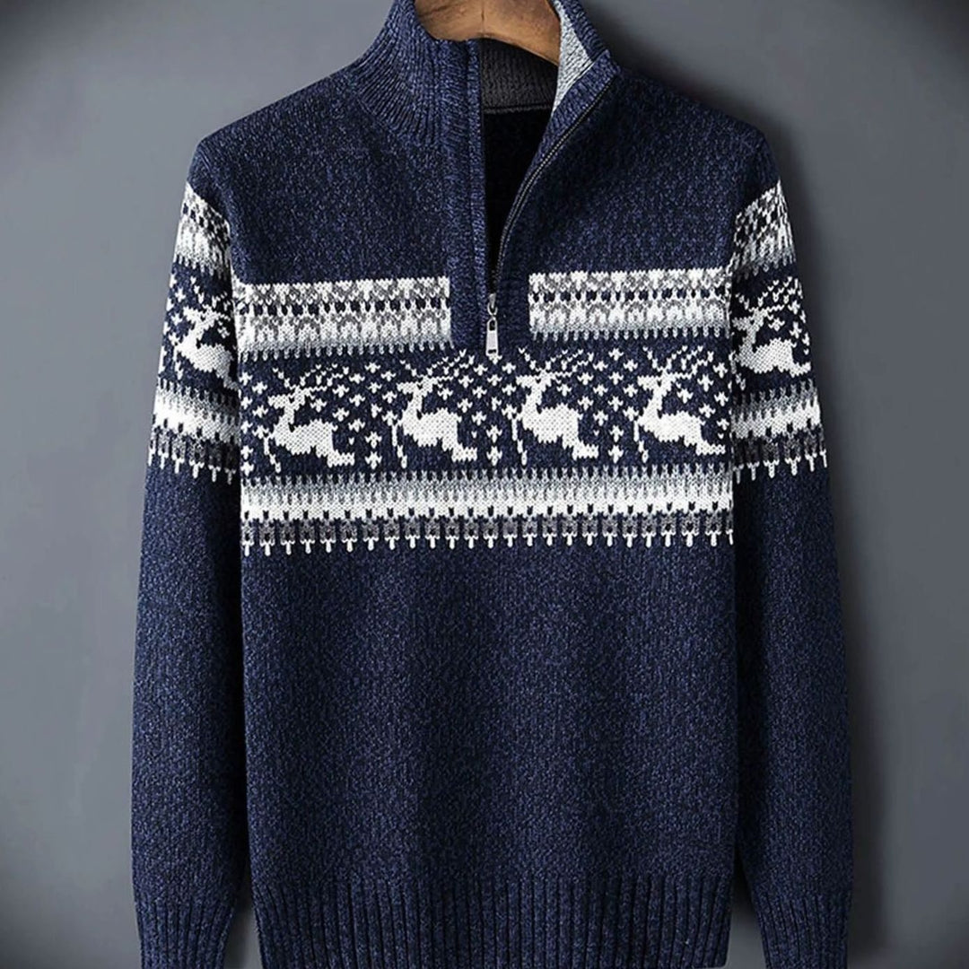 Bram | Men's Fair Isle Half-Zip Sweater with Stand-Up Collar