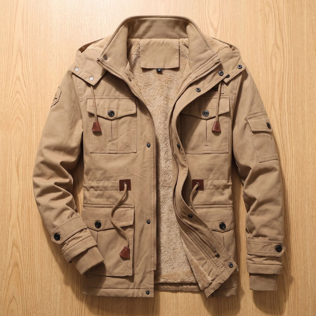 Milan Men's Fleece-Lined Cargo Winter Jacket with Hood, view 2 - Elena Harper