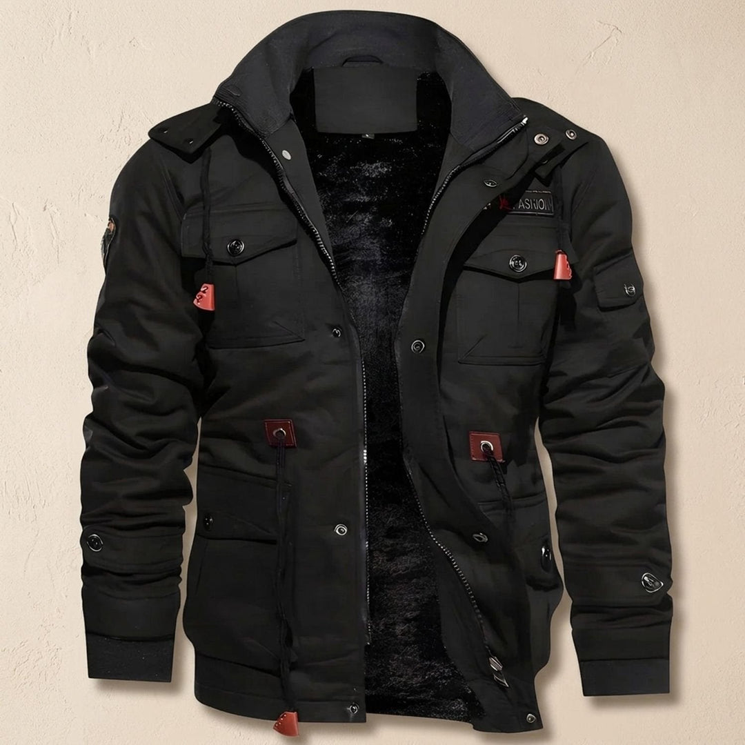 Milan Men's Fleece-Lined Cargo Winter Jacket with Hood, view 3 - Elena Harper