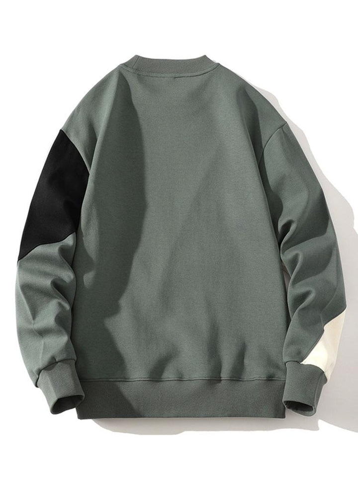 Men's Geometric Patchwork Sweatshirt - Relaxed Fit Crew Neck