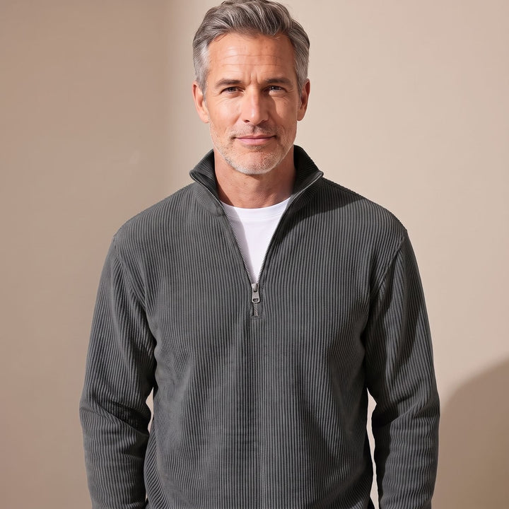 Lars | Men's Ribbed Quarter-Zip Sweater with Zipper Relaxed Fit