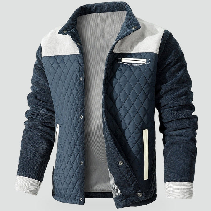 Men's Jacket with Check Pattern and Corduroy Details