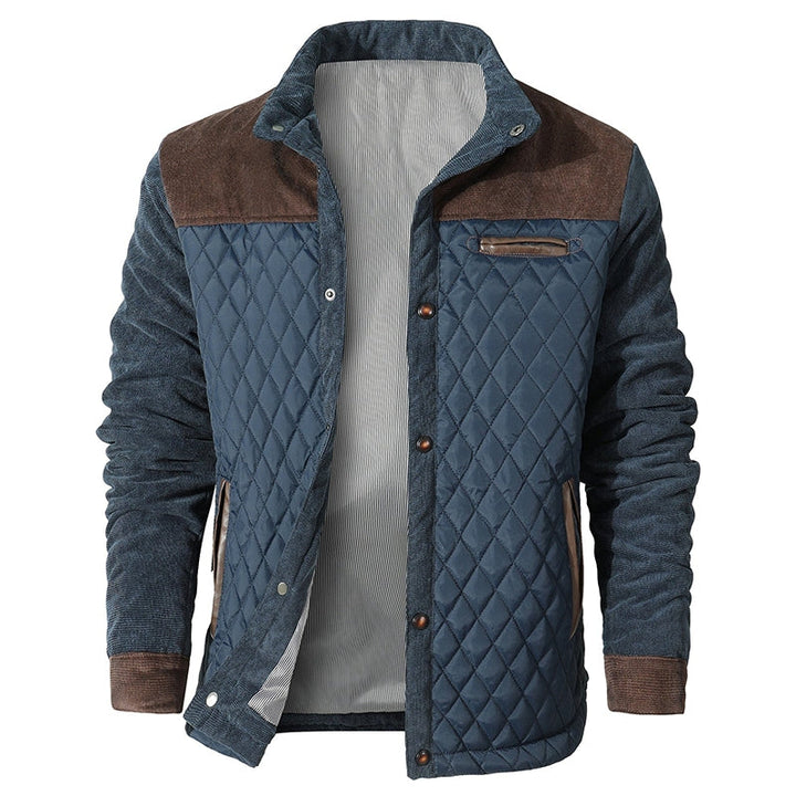 Men's Jacket with Check Pattern and Corduroy Details