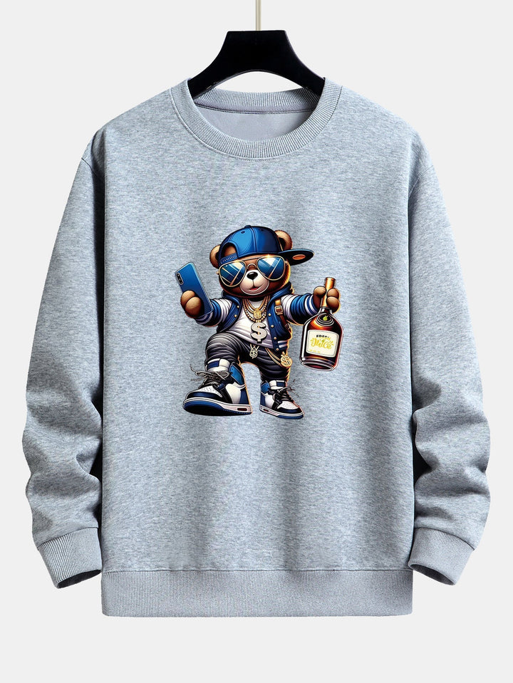 Men's Hip Hop Teddy Bear Graphic Sweatshirt - Relaxed Fit