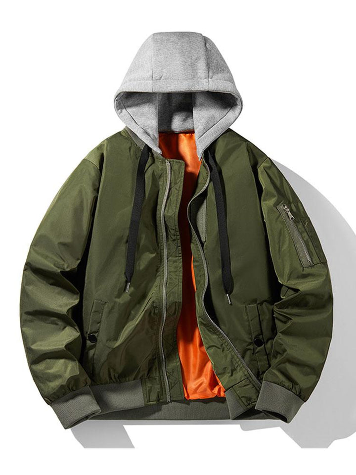 Men's Hooded Bomber Jacket Contrast Lining - Regular Fit