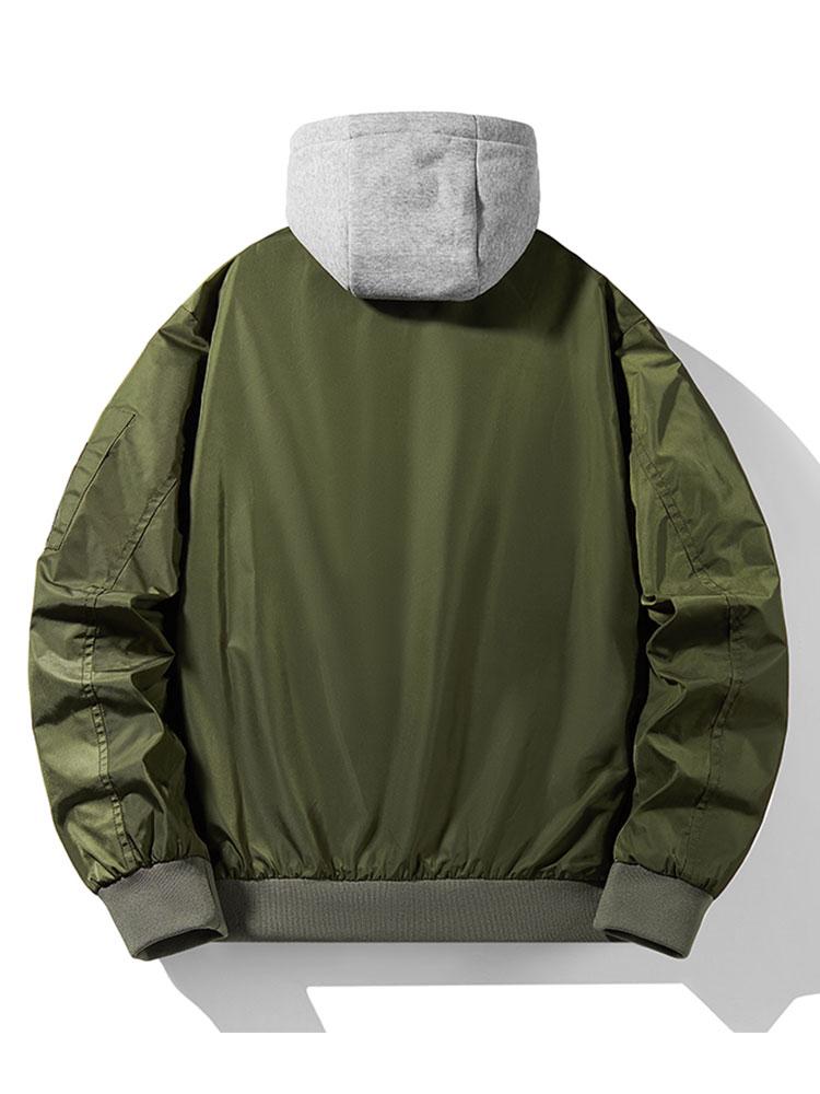 Men's Hooded Bomber Jacket Contrast Lining - Regular Fit
