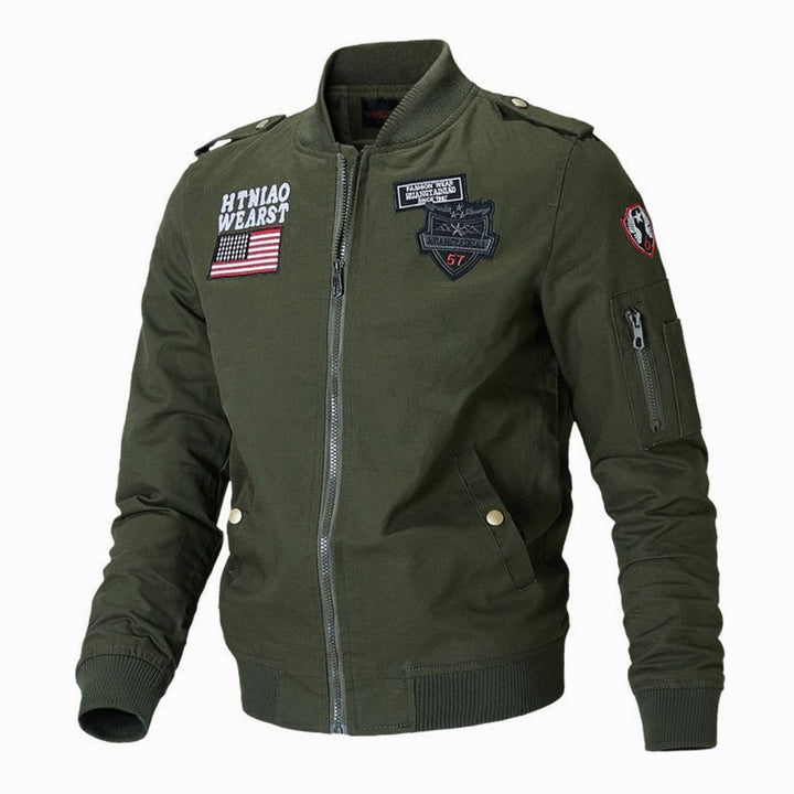 Bram | Men's Military Bomber Jacket with Patches and Stand-Up Collar
