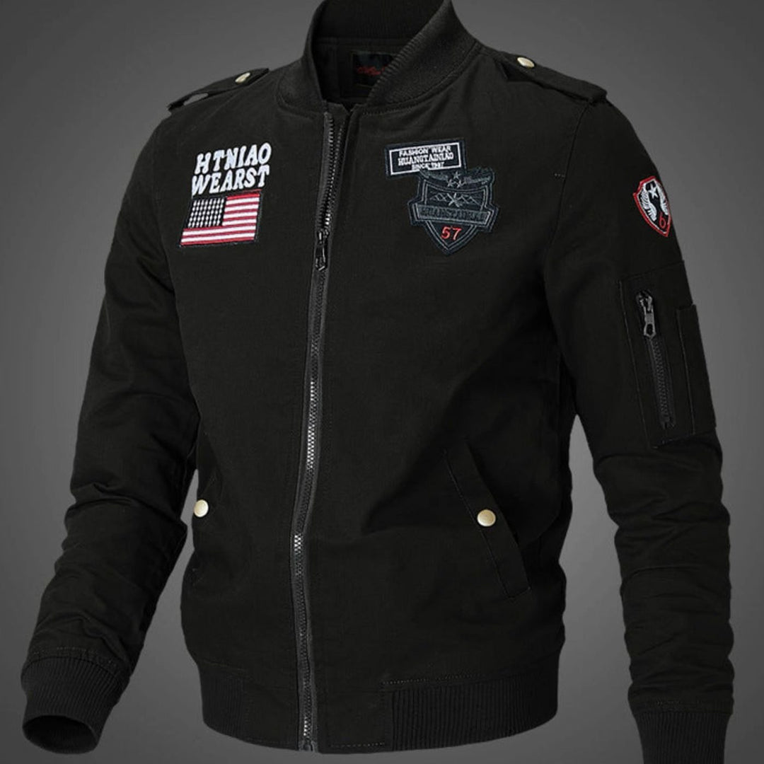 Bram | Men's Military Bomber Jacket with Patches and Stand-Up Collar