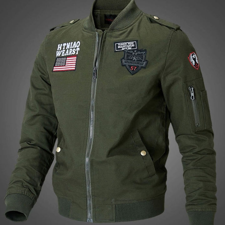 Bram | Men's Military Bomber Jacket with Patches and Stand-Up Collar