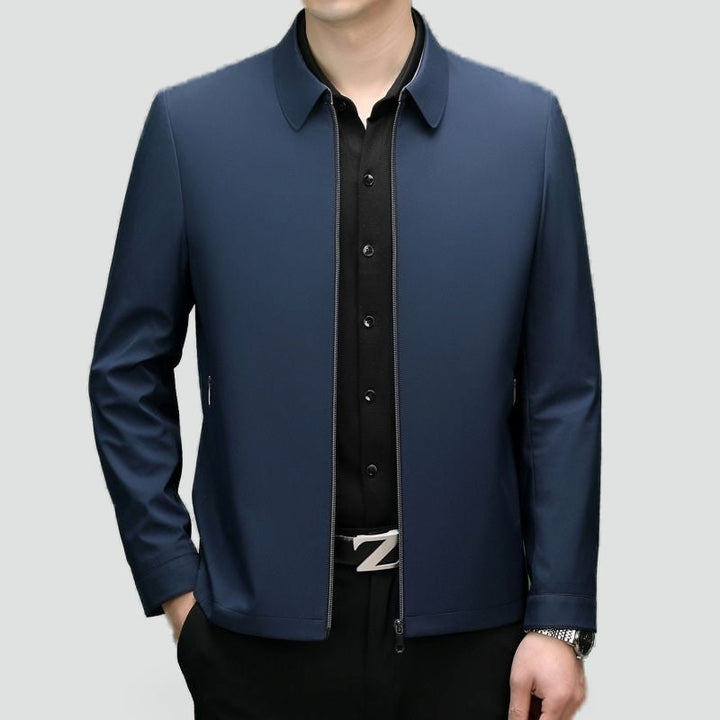 Men's Casual Mid-Season Jacket with Pointed Collar and Slanted Zipper Pockets