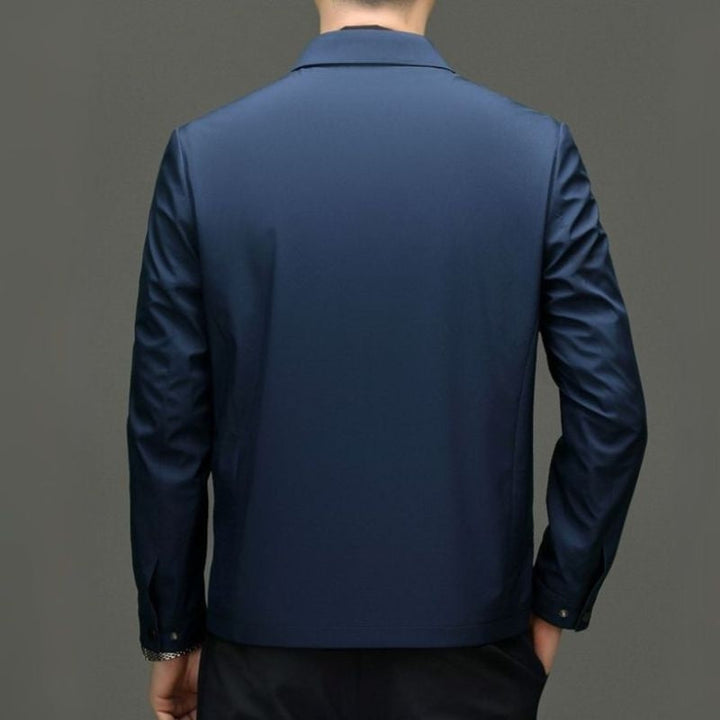 Men's Casual Mid-Season Jacket with Pointed Collar and Slanted Zipper Pockets
