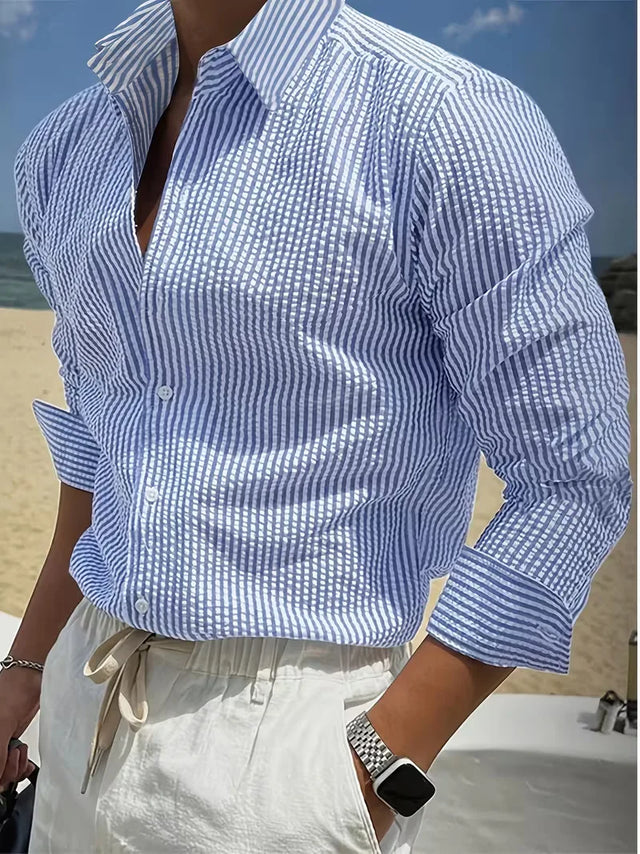 Men's Long Sleeve Striped Casual Shirt