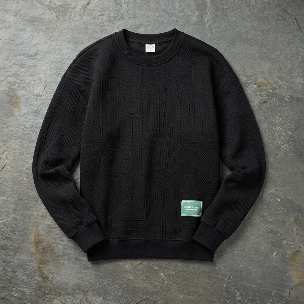 Men's Oversized Sweater with Round Neck and Relief Pattern