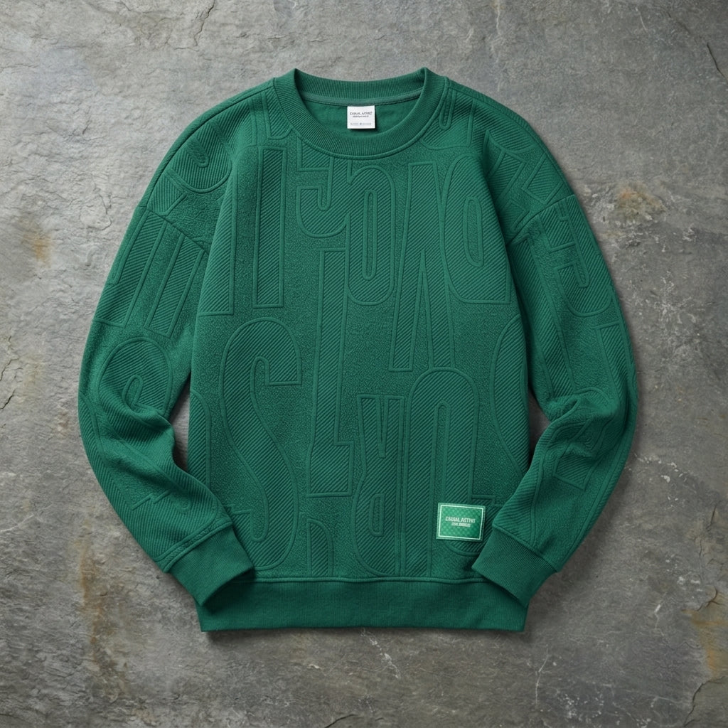 Men's Oversized Sweater with Round Neck and Relief Pattern