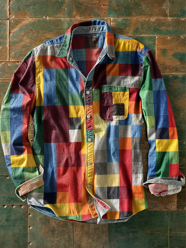Men's Patchwork Shirt - Colorful Relaxed Fit