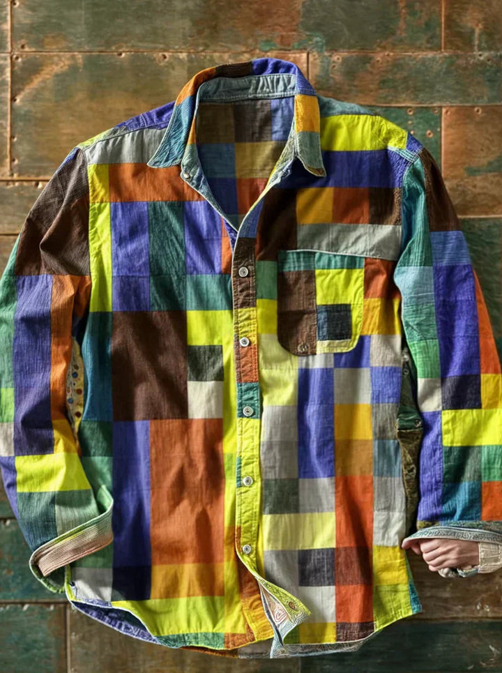 Men's Patchwork Shirt - Colorful Relaxed Fit