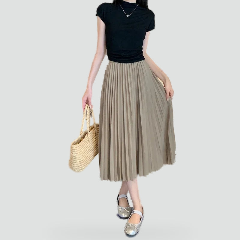 Ladies Pleated Midi Skirt with High Waist for Various Occasions