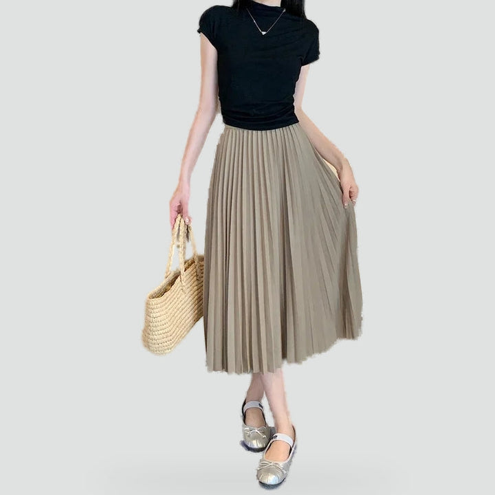 Ladies Pleated Midi Skirt with High Waist for Various Occasions