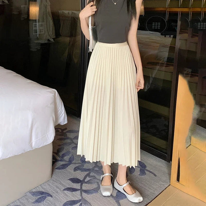 Ladies Pleated Midi Skirt with High Waist for Various Occasions