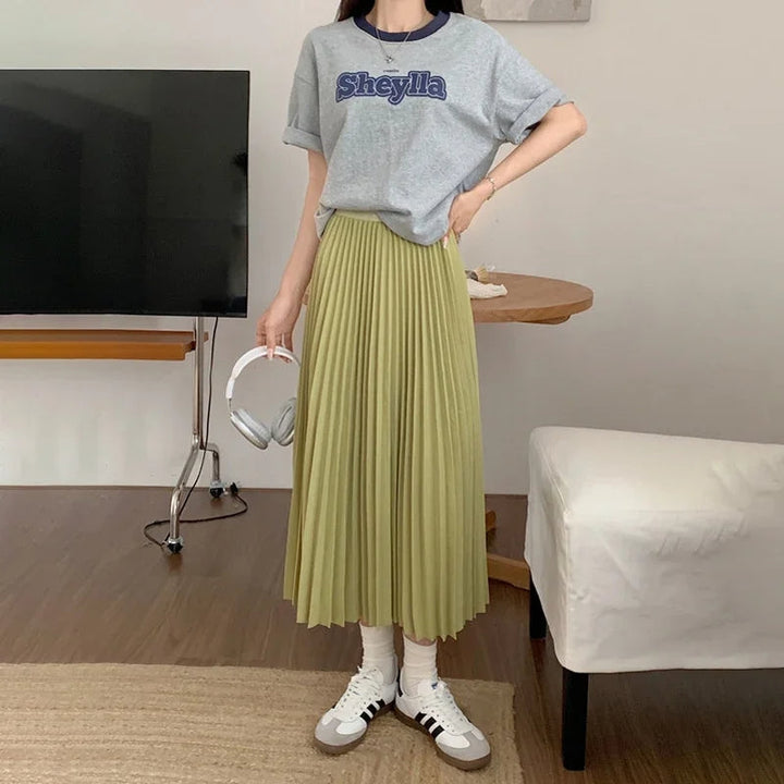 Ladies Pleated Midi Skirt with High Waist for Various Occasions