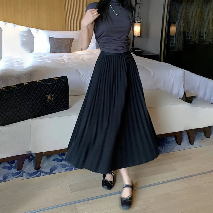 Ladies Pleated Midi Skirt with High Waist for Various Occasions