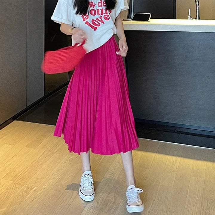 Ladies Pleated Midi Skirt with High Waist for Various Occasions