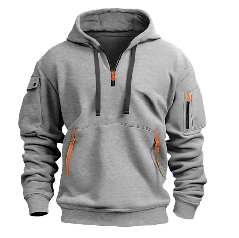 Men's Pullover Hoodie with Sleeve Pocket Functional Design, view 2 - Elena Harper