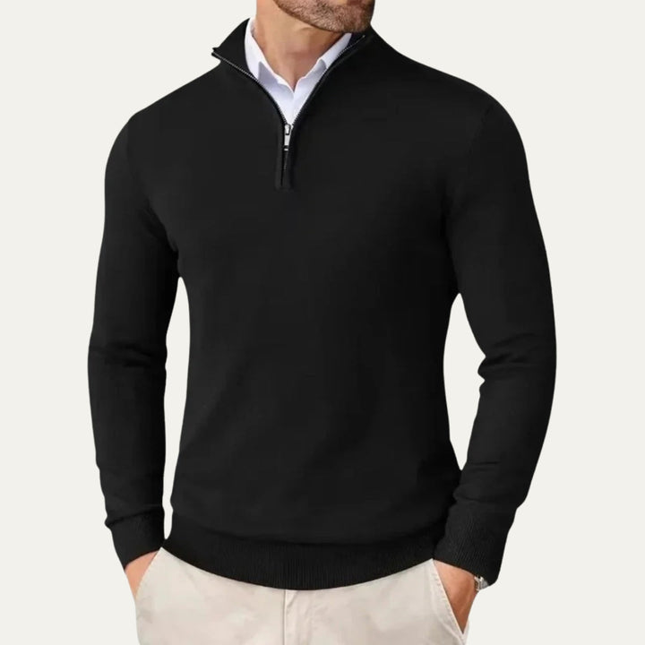 Men's Slim Fit Fine Knit Half-Zip Sweater with Mock Collar