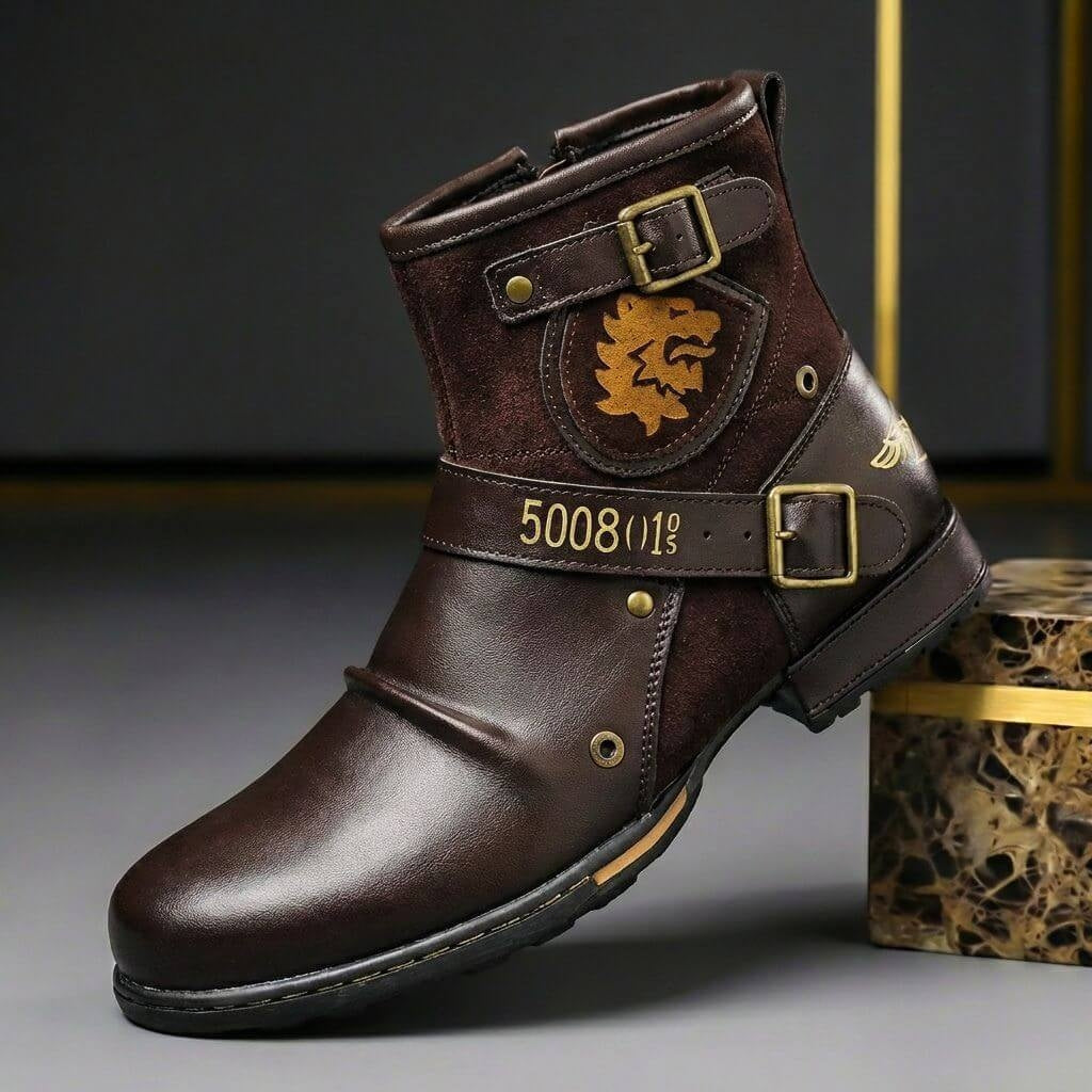 Men's Suede Leather Ankle Boots with Double Buckle and Non-Slip Sole