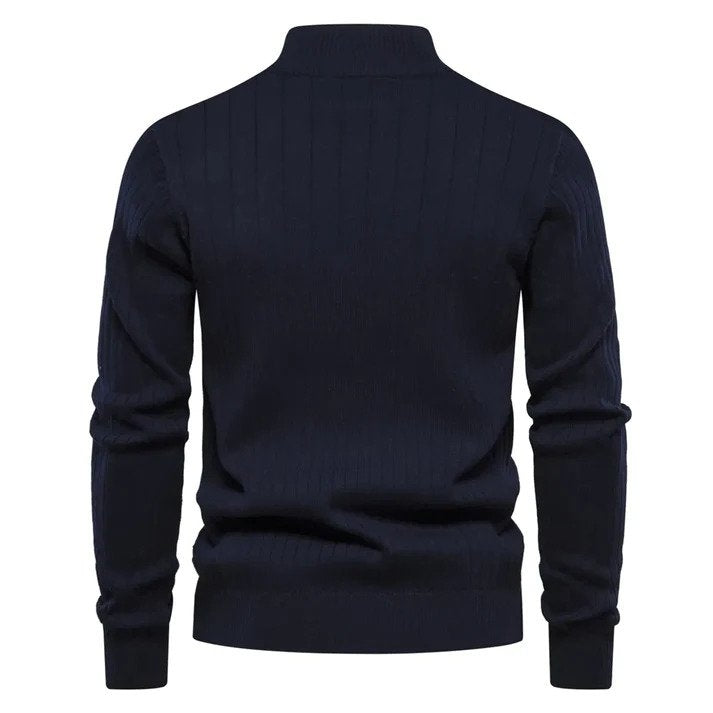 Men's Sweater with Half Zip and Ribbed Pattern